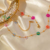Gold-Plated Stainless Steel Floral Necklace & Bracelet – Colorful Beads