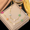 Gold-Plated Stainless Steel Floral Necklace & Bracelet – Colorful Beads