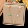 Gold-Plated Stainless Steel Floral Necklace & Bracelet – Colorful Beads
