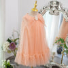 Elegant Peach Girls’ Dress – Flowing Tulle with Removable Pearl Brooch