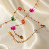 Gold-Plated Stainless Steel Floral Necklace & Bracelet – Colorful Beads