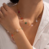 Gold-Plated Stainless Steel Floral Necklace & Bracelet – Colorful Beads