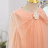 Elegant Peach Girls’ Dress – Flowing Tulle with Removable Pearl Brooch
