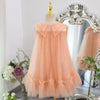 Elegant Peach Girls’ Dress – Flowing Tulle with Removable Pearl Brooch