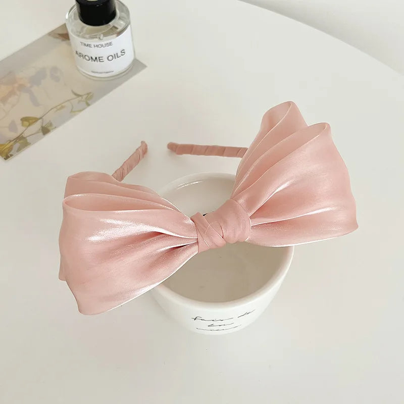 Elegant Satin Bow Headband – White, Pink, Black