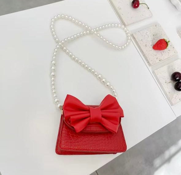 Bowknot PU Leather Handbag with Pearl Strap