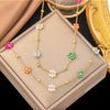 Gold-Plated Stainless Steel Floral Necklace & Bracelet – Colorful Beads