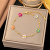 Gold-Plated Stainless Steel Floral Necklace & Bracelet – Colorful Beads