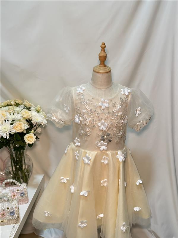Flowers Princess Dress – Embellished with 3D Flowers & Sequins
