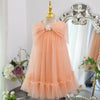 Elegant Peach Girls’ Dress – Flowing Tulle with Removable Pearl Brooch