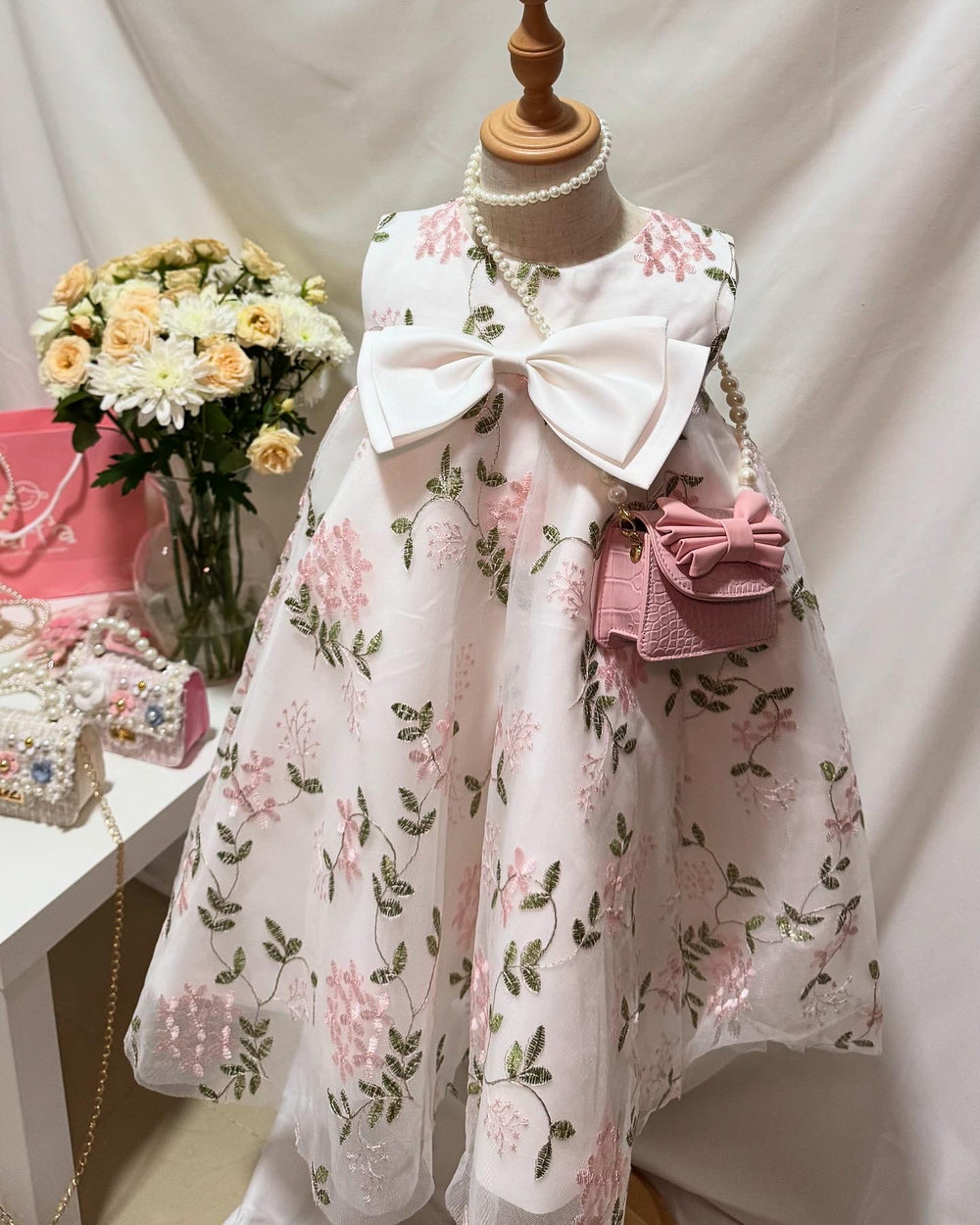 White Embroidered Floral Gown