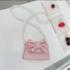Bowknot PU Leather Handbag with Pearl Strap
