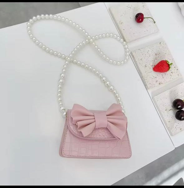 Bowknot PU Leather Handbag with Pearl Strap
