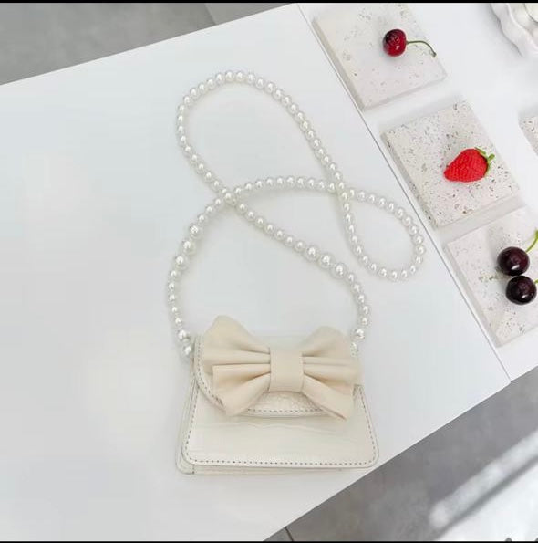 Bowknot PU Leather Handbag with Pearl Strap